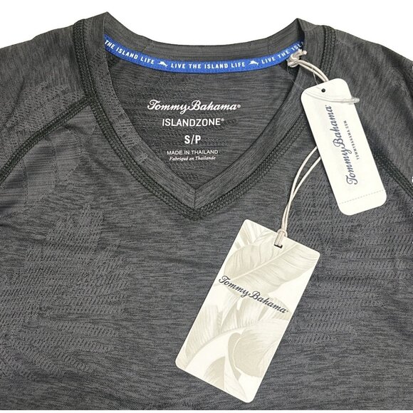 Tommy Bahama Men's Small Shadow Grey Delray Frond V-Neck Performance T-Shirt - Picture 2 of 9